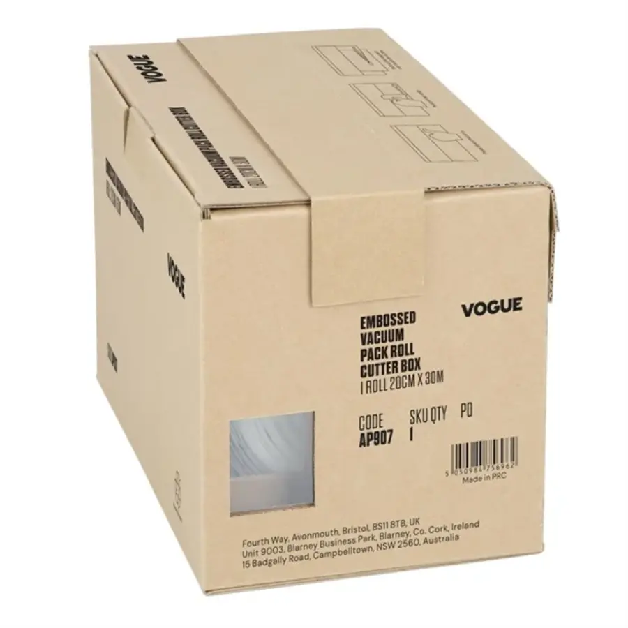 Rouleau d'emballage sous vide Vogue avec boîte de découpe (en relief) 200 mm de large | 18(h) x 27,1(l) x 16,4(p)cm
