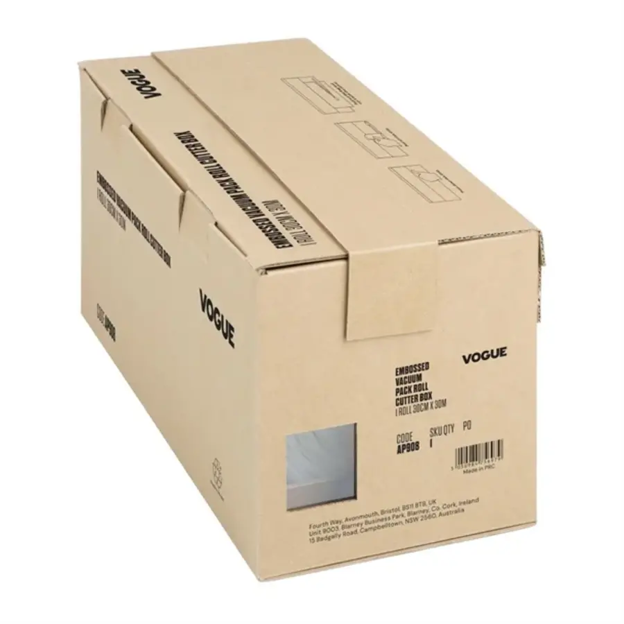 Vogue vacuum packaging roll with cutting box (embossed) 300 mm wide | 17.85(h) x 37.2(w) x 17(d)cm