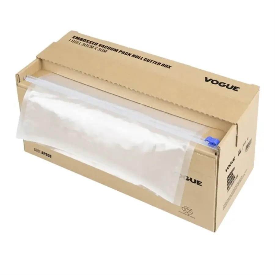 Vogue vacuum packaging roll with cutting box (embossed) 300 mm wide | 17.85(h) x 37.2(w) x 17(d)cm