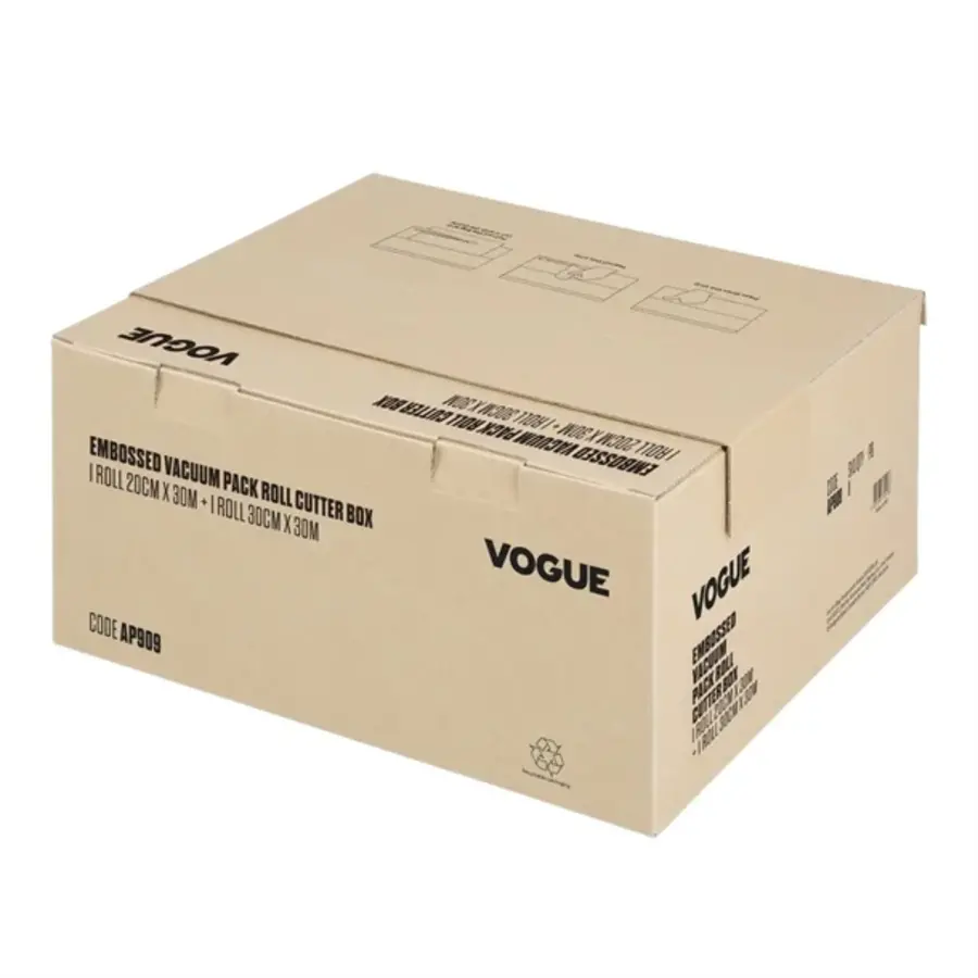 Rouleau d'emballage sous vide Vogue avec boîte de découpe (gaufrée) 200 mm et 300 mm double emballage | 17,8 (h) x 37,4 (l) x 34,5 (p) cm