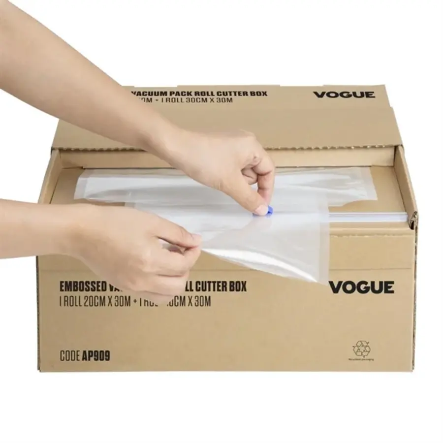 Rouleau d'emballage sous vide Vogue avec boîte de découpe (gaufrée) 200 mm et 300 mm double emballage | 17,8 (h) x 37,4 (l) x 34,5 (p) cm