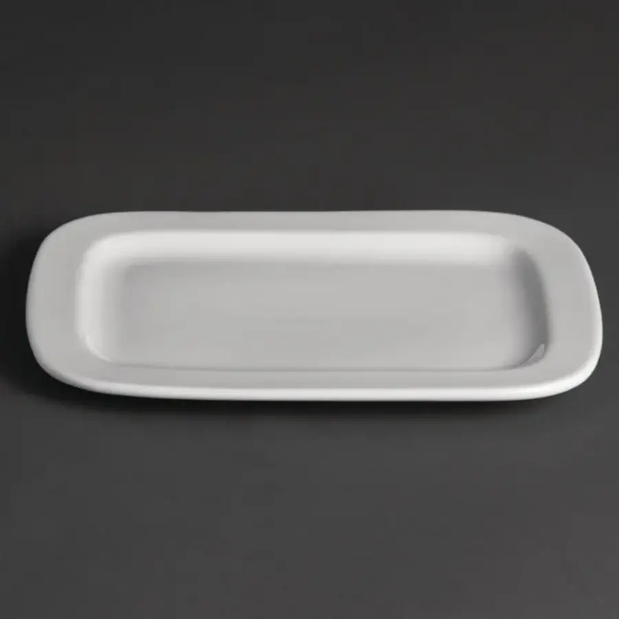 Whiteware round rectangular plates | 230mm | (pack of 12)