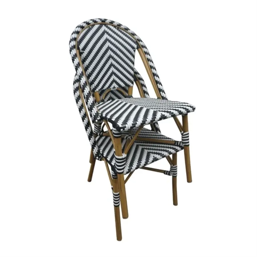 Chaise d'appoint en rotin de style parisien |Noir | 2 pièces | 89(h) x 56,4(l)cm
