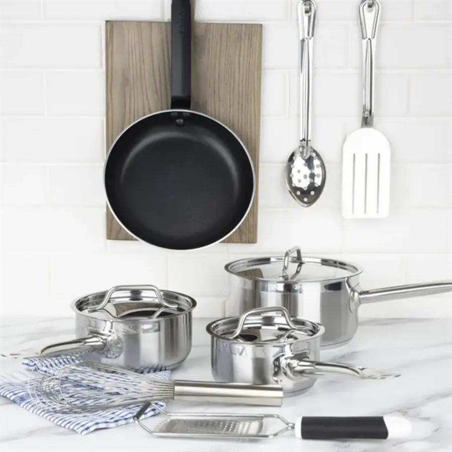 Nisbets | essentials Cook Like A Pro 4-piece saucepan and frying pan set