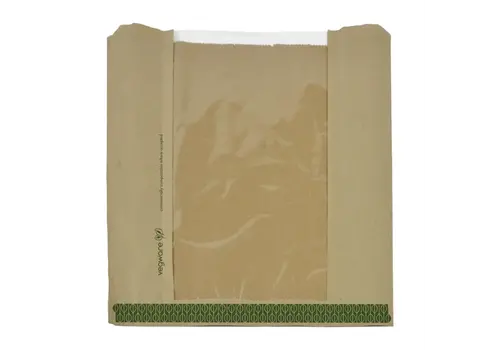  HorecaTraders Kraft Medium Sandwich Bag PLA Window | 1000 pieces | 21.6(W)cm, 21.6(L)cm 