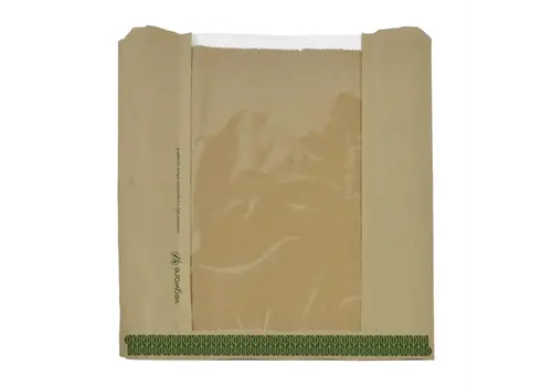  HorecaTraders Sac à sandwich moyen Kraft avec fenêtre PLA | 1000 pièces | 21,6 cm (l), 21,6 cm (L) 