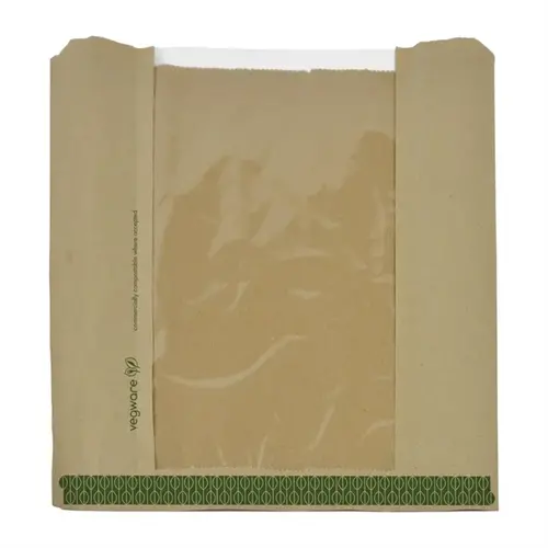  HorecaTraders Kraft Medium Sandwich Bag PLA Window | 1000 pieces | 21.6(W)cm, 21.6(L)cm 