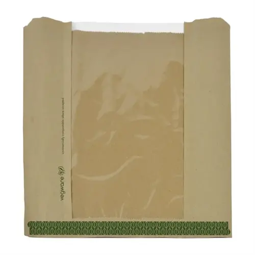  HorecaTraders Kraft Medium Sandwich Bag PLA Window | 1000 Pieces | 21.6(W)cm, 21.6(L)cm 