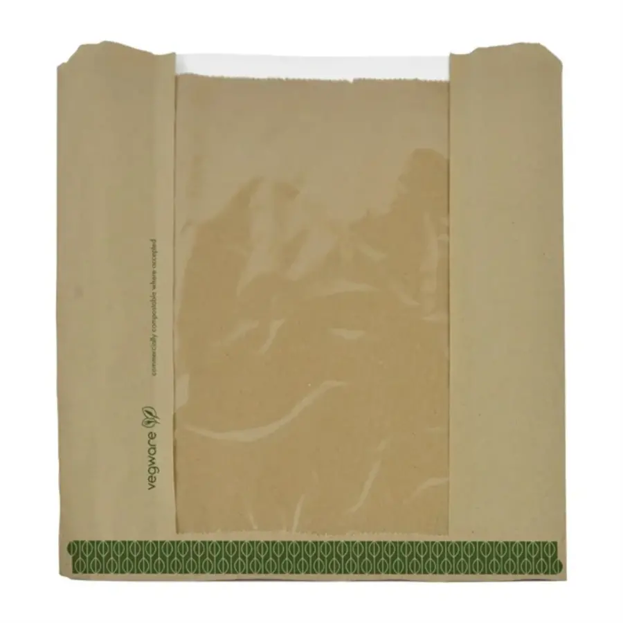 Sac à sandwich/biscuits Kraft moyen avec fenêtre en PLA