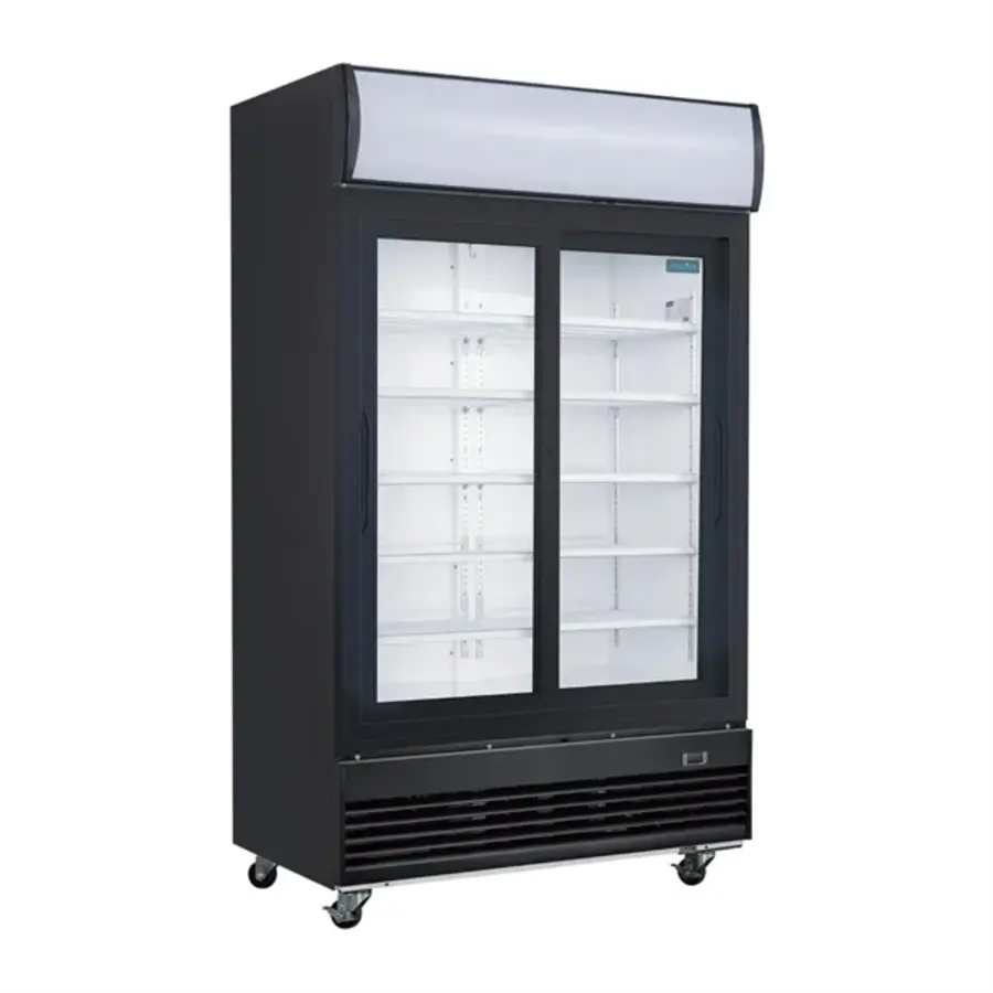 Polaire | Vitrine réfrigérée à portes coulissantes verticales de la série G avec caisson lumineux | 950 litres | Noir