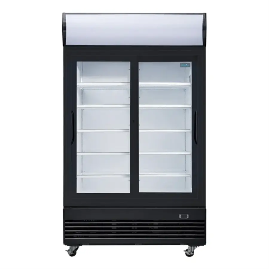 Polaire | Vitrine réfrigérée à portes coulissantes verticales de la série G avec caisson lumineux | 950 litres | Noir