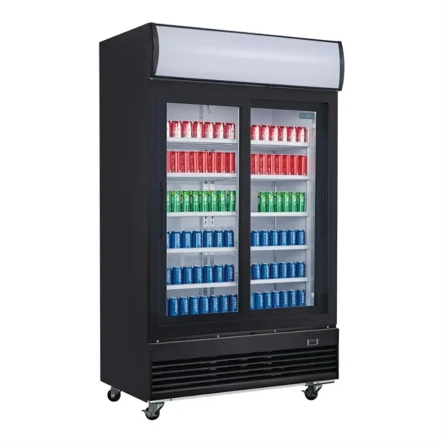 Polaire | Vitrine réfrigérée à portes coulissantes verticales de la série G avec caisson lumineux | 950 litres | Noir