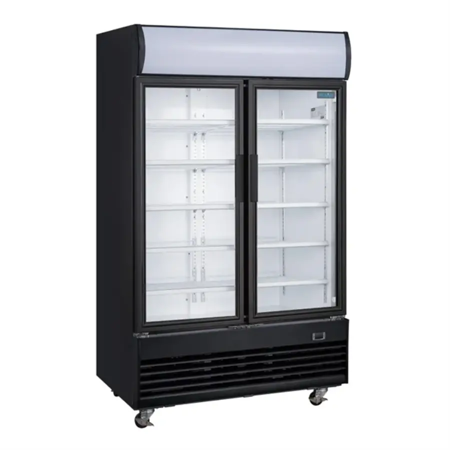 Polar | G-Serie: Kühlvitrinen mit aufrechtem Flügeltürsystem und Leuchtkasten | 950 Liter | Schwarz