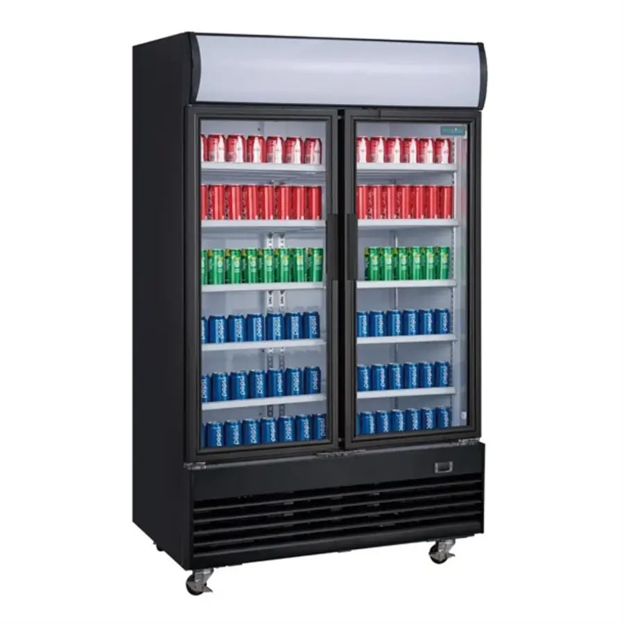 Polar | G-Serie: Kühlvitrinen mit aufrechtem Flügeltürsystem und Leuchtkasten | 950 Liter | Schwarz