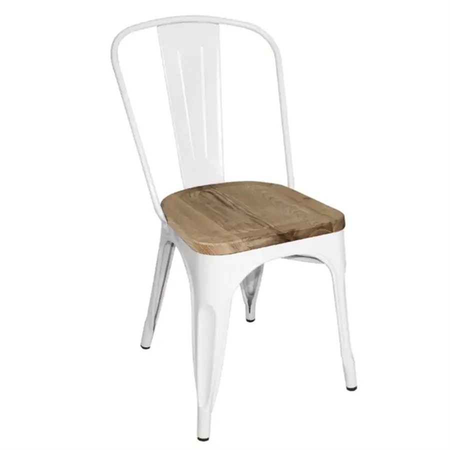 Bolero bistro | bijzetstoelen met houten zitkussen | wit | (4 stuks)