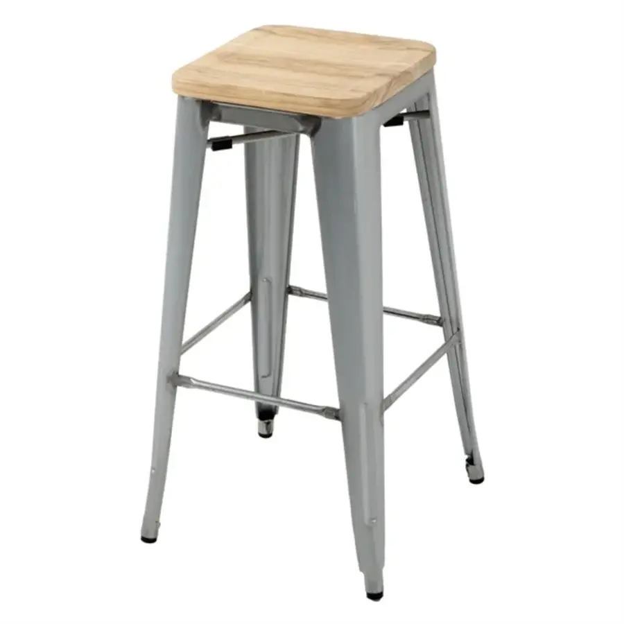 bistro | high stools with wooden seat cushion | galvanized steel | (4 pieces)