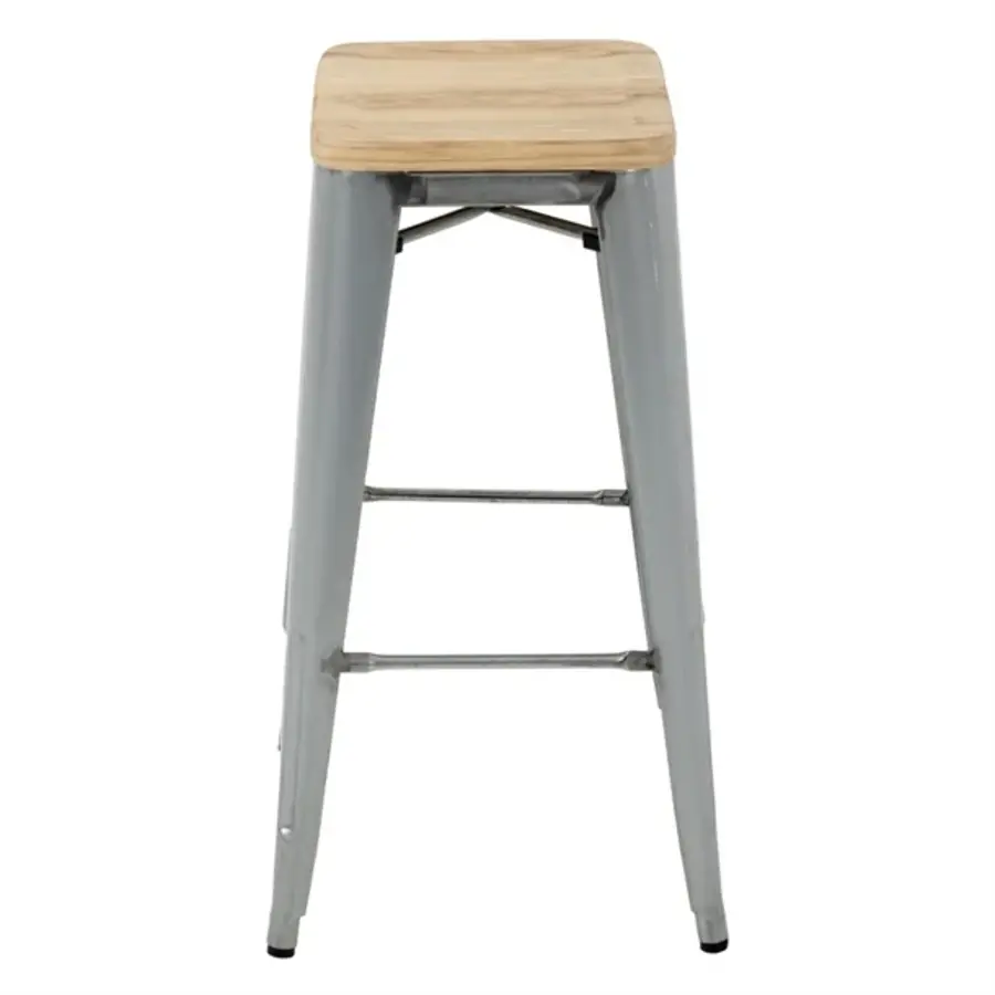 bistro | high stools with wooden seat cushion | galvanized steel | (4 pieces)