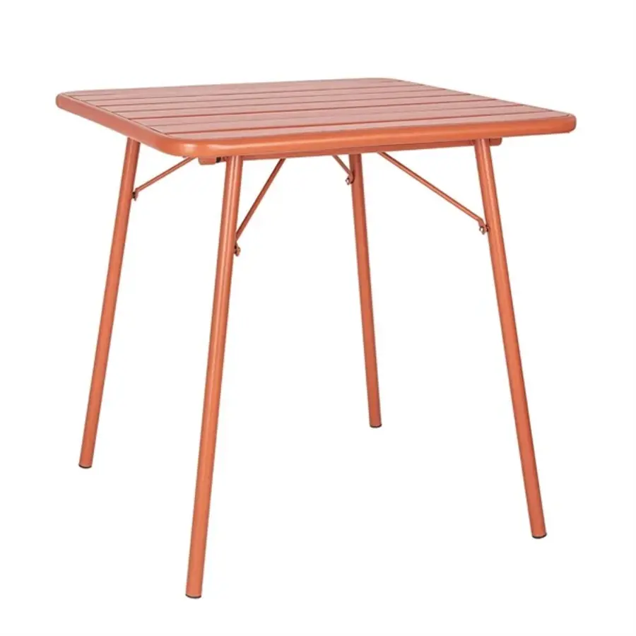 Table carrée à lattes en acier Terracotta | 71(H)x70(L)x70(P)cm.