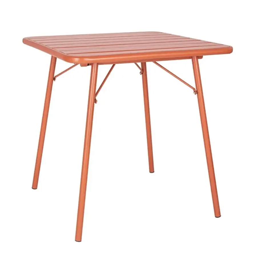 Terracotta square steel slat table | 71(H)x70(W)x70(D)cm.