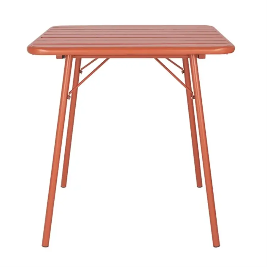 Table carrée à lattes en acier Terracotta | 71(H)x70(L)x70(P)cm.