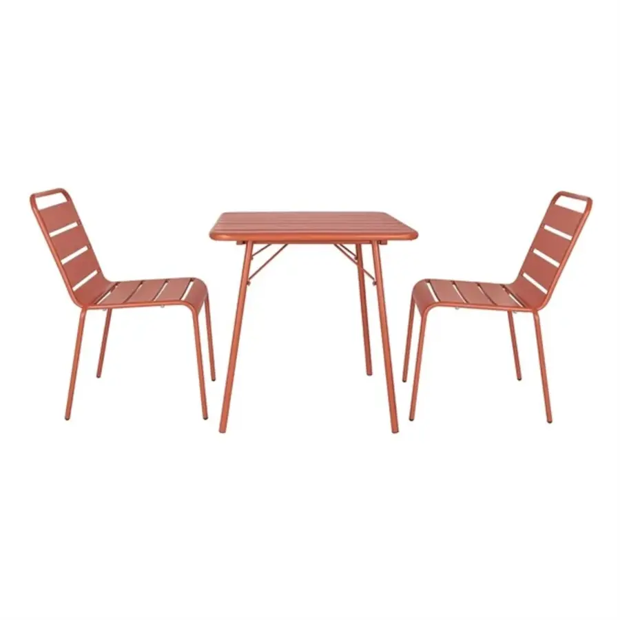 Table carrée à lattes en acier Terracotta | 71(H)x70(L)x70(P)cm.