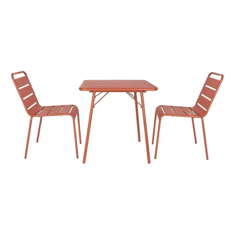 Terracotta square steel slat table | 71(H)x70(W)x70(D)cm.