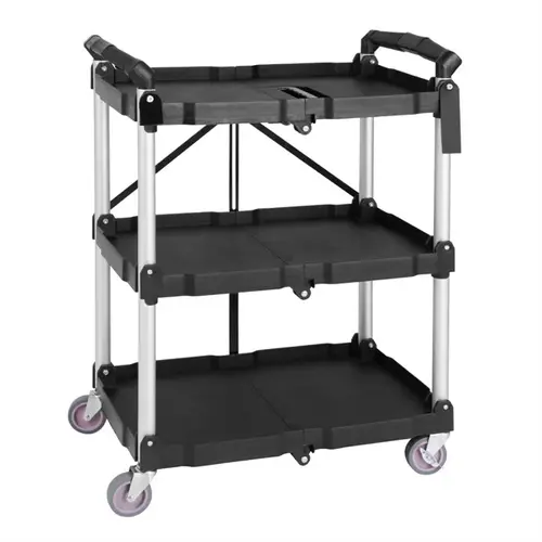  Vogue 3-laags opvouwbare trolley | Zwart | Polypropyleen | 83,5(h) x 64,5(b) x 40,5(d)cm 