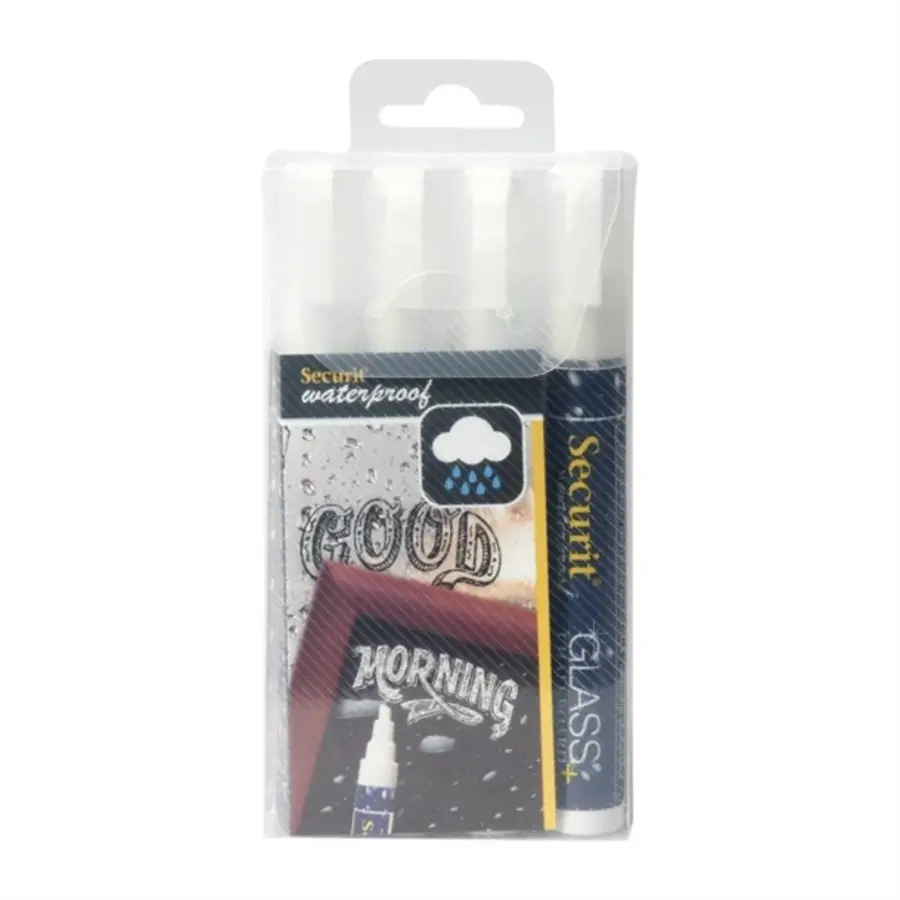 Marqueur à craie imperméable | Verre + Tableau noir | Blanc | 14,7 (h) x 7,8 (l) x 1,5 (p) cm