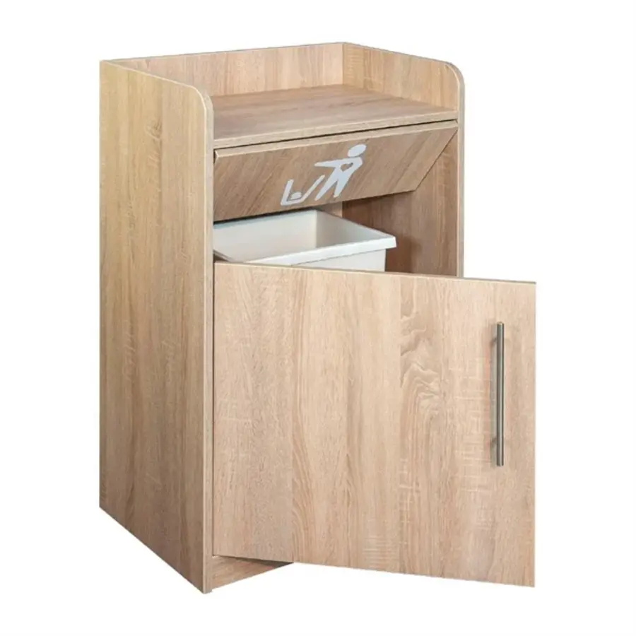 Waste bin and tray stand | with oak finish