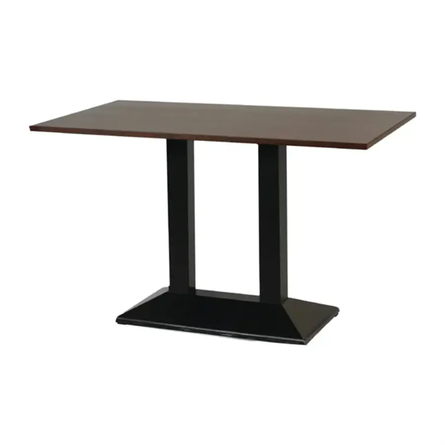 table rectangulaire avec base en métal et plateau en bois foncé | 1200x700mm