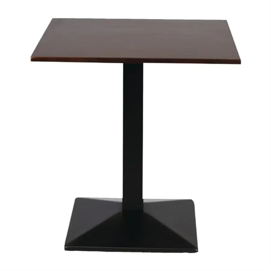 Table carrée avec base en métal et plateau en bois foncé | 700x700mm