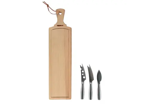  HorecaTraders Amigo 4-piece set of cheese knives and serving board | Stainless steel & wood | 