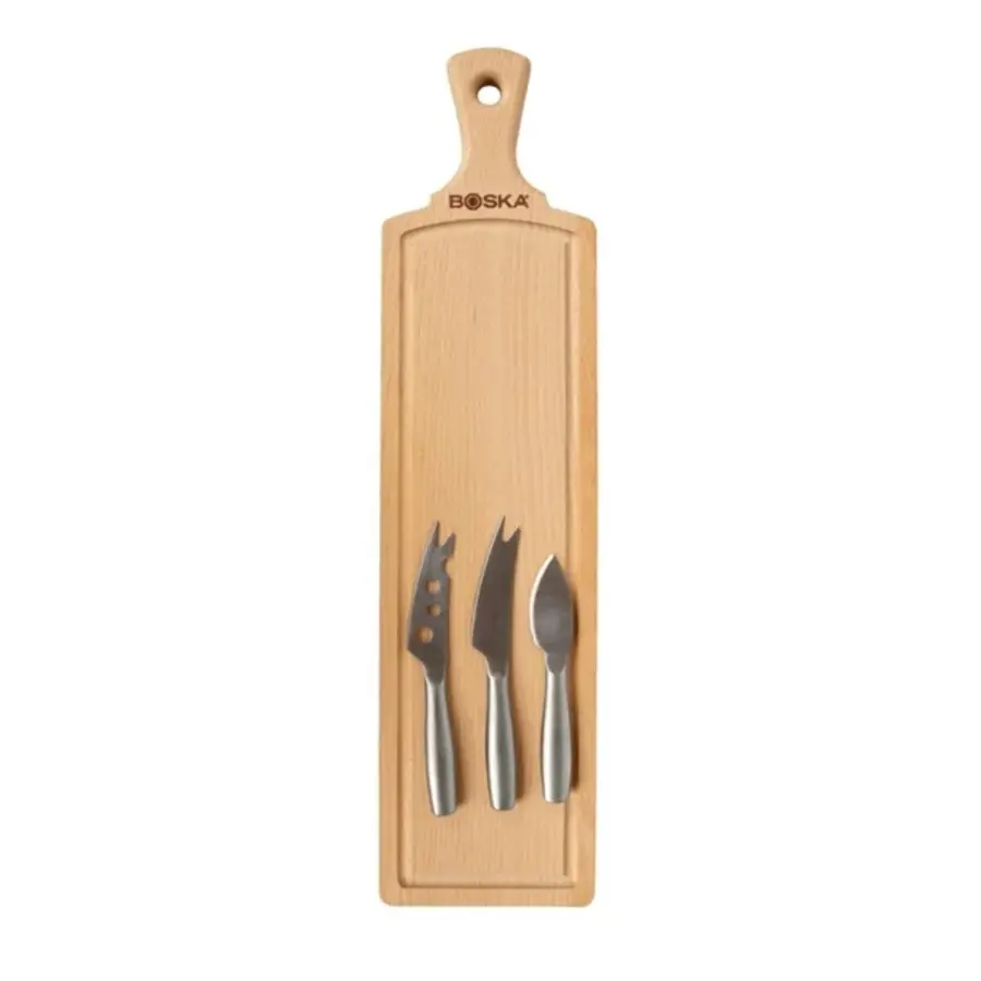 Amigo 4-teiliges Käsemesser- und Servierbrett-Set | Edelstahl & Holz | 44(l)cm