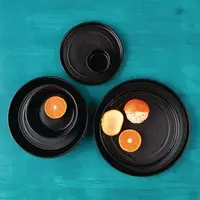 Cavolo zwarte platte ronde kom | 220 mm | (doos 4)
