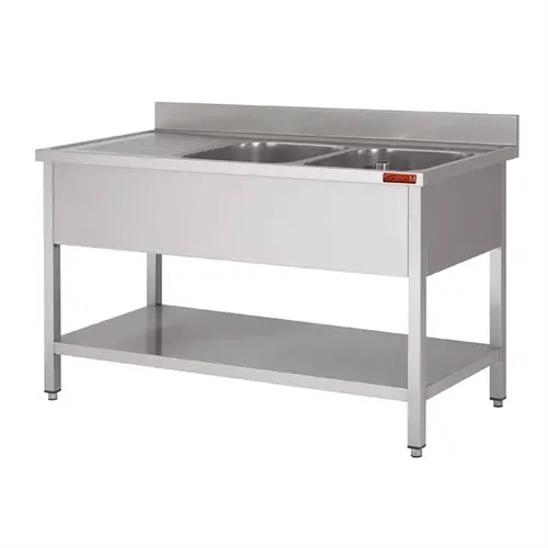  Gastro-M Gastro-M Spoeltafel met onderstel en onderblad |  1600x 700x850 mm  |  2 bakken rechts 400x500x250 