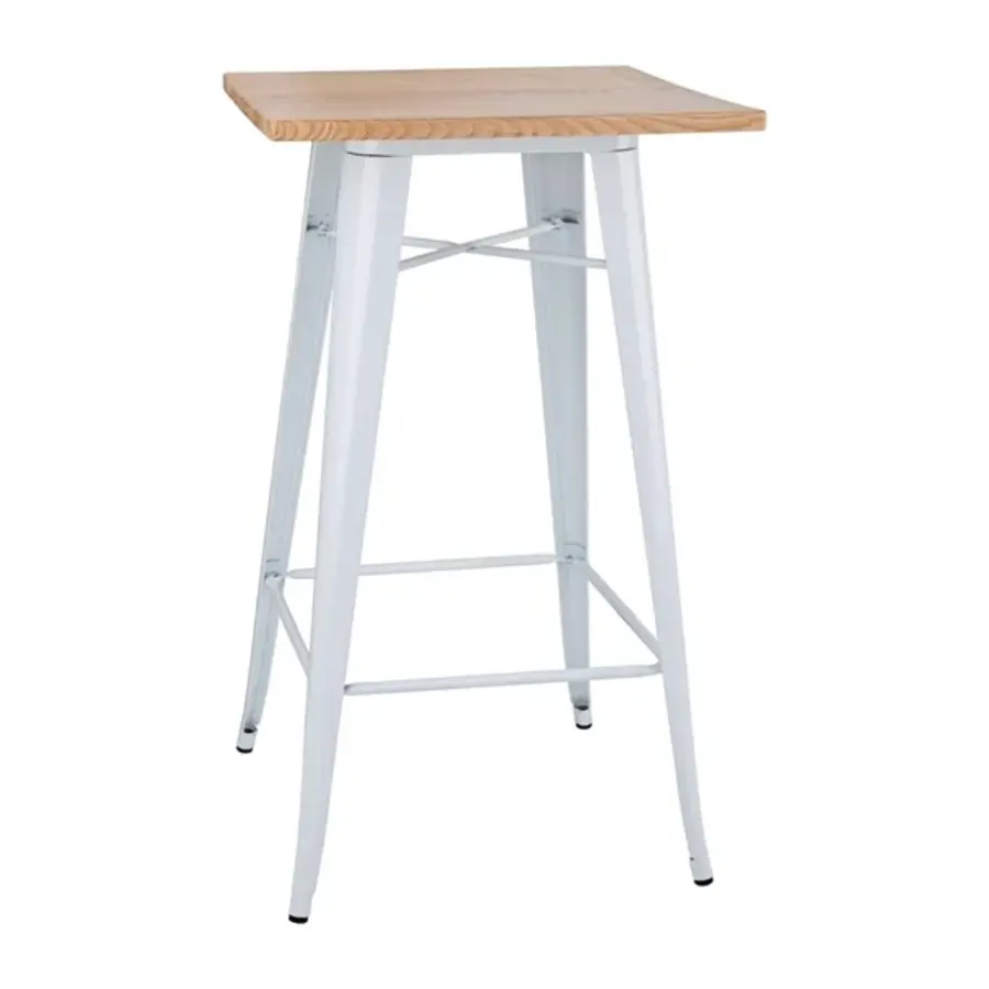 bistro bar table with wooden top | white