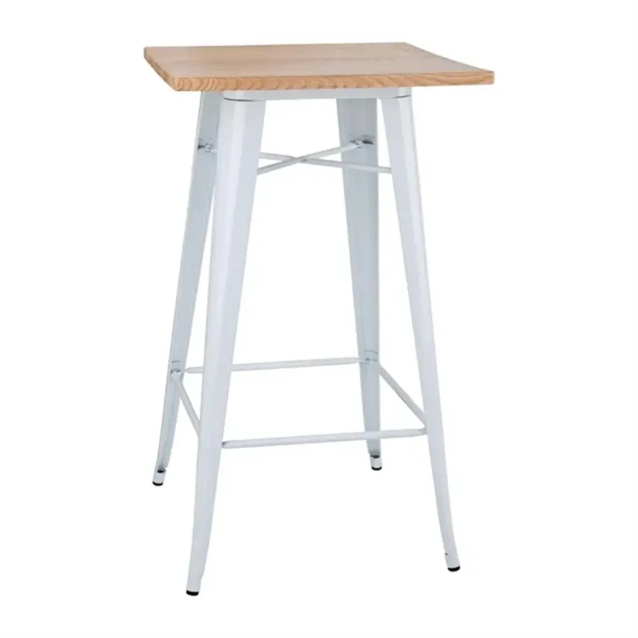 table de bar bistrot avec plateau en bois | blanc