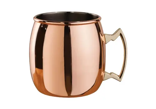  HorecaTraders Kupferner Moscow Mule Becher mit gebogenem Griff und Messinggriff | 500 ml 