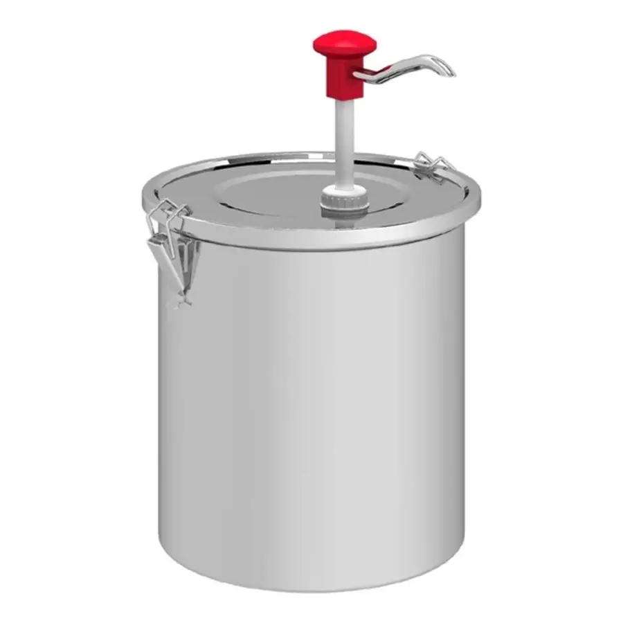 Distributeur à bouton-poussoir avec récipient et couvercle en acier inoxydable