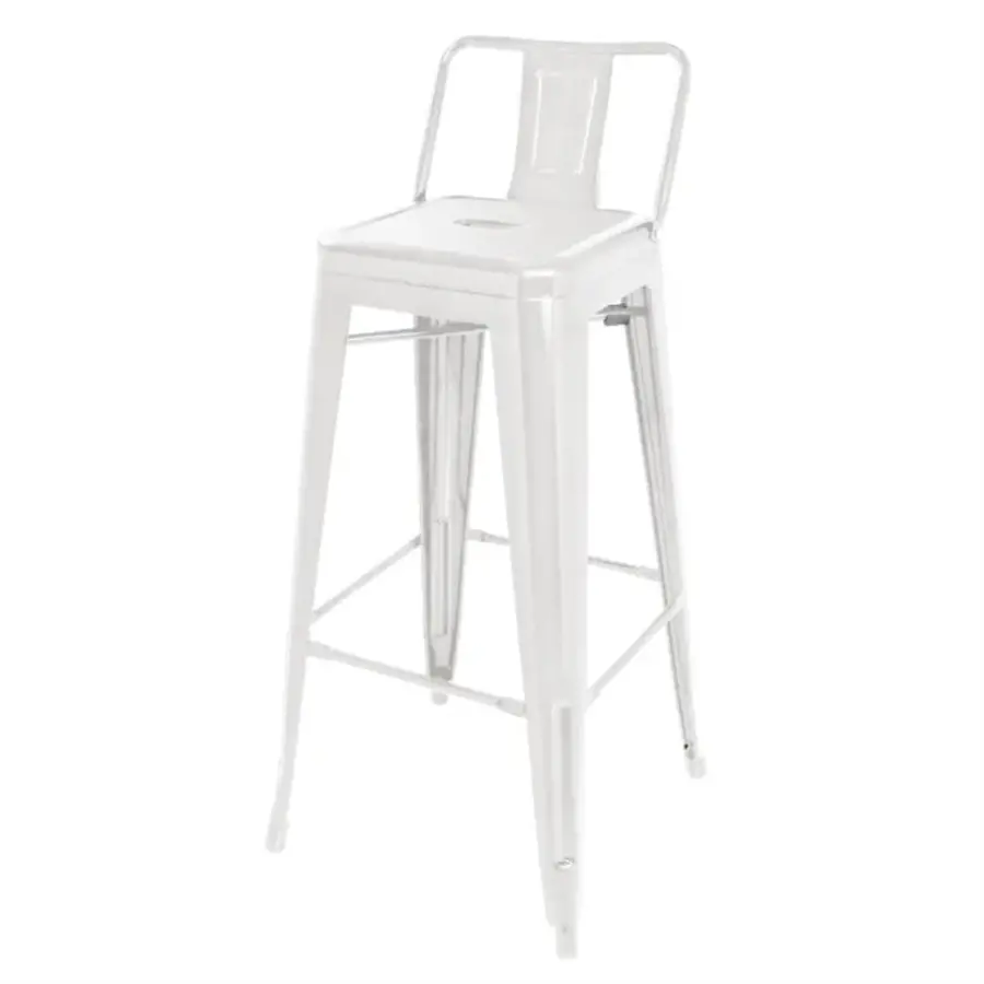 Tabouret haut Bistro en acier avec dossier | Blanc | (4 pièces)