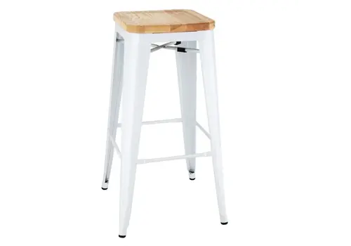  Bolero bistro high stools with wooden seat cushion | white | (4 pieces) 