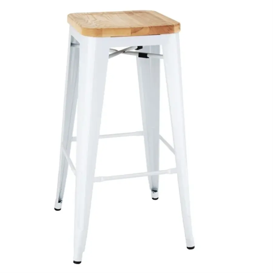 Bolero bistro high stools with wooden seat cushion | white | (4 pieces)