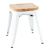 bistro low stools with wooden seat cushion | white | (4 pieces)