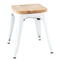 tabourets bas de bistrot avec coussin d'assise en bois | blanc | (4 pièces)
