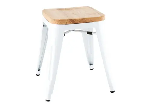  Bolero bistro low stools with wooden seat cushion | white | (4 pieces) 