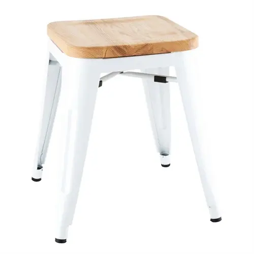  Bolero bistro low stools with wooden seat cushion | white | (4 pieces) 