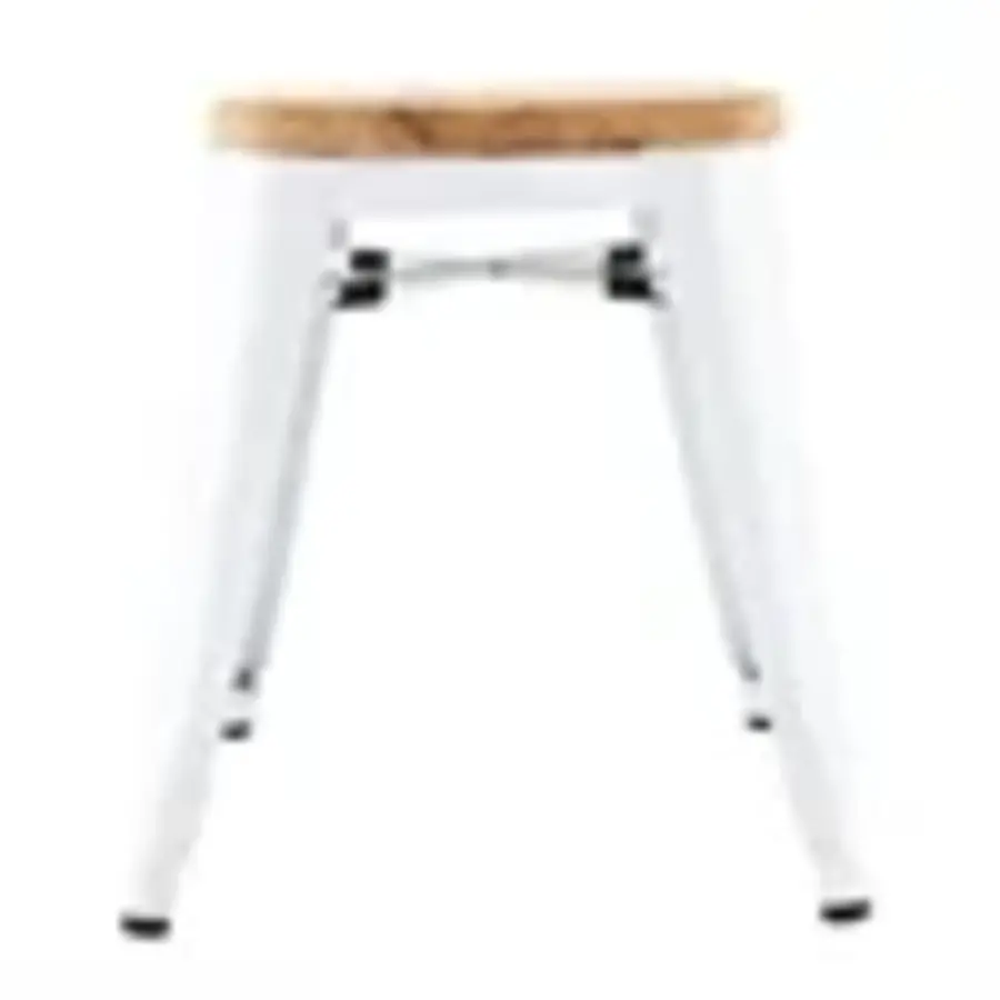bistro low stools with wooden seat cushion | white | (4 pieces)