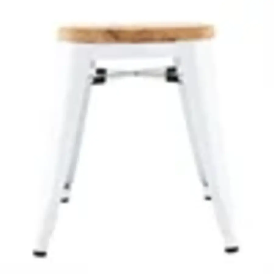 tabourets bas de bistrot avec coussin d'assise en bois | blanc | (4 pièces)