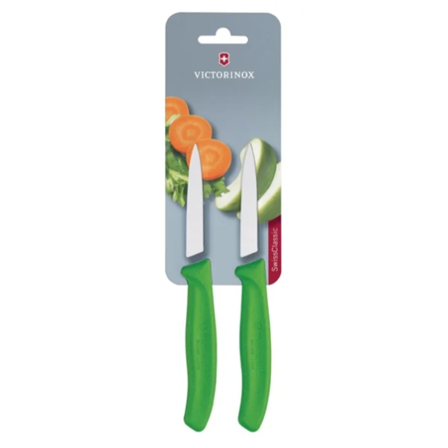 Schälmesser mit spitzer Spitze 8 cm grün| Edelstahl | 2 Stück | 18,9 (l) cm