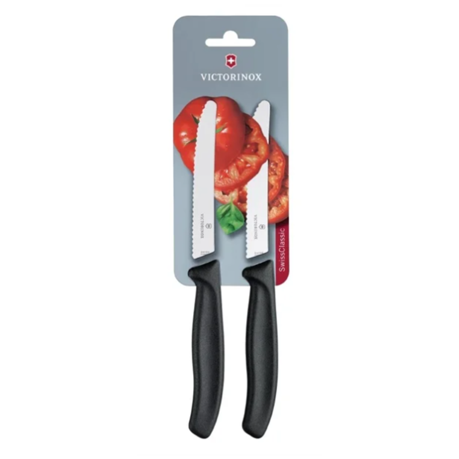 Tomaten-/Allzweckmesser mit Wellenschliff, 11 cm, Schwarz | 2 Stück | Edelstahl | 21,9 (l) cm